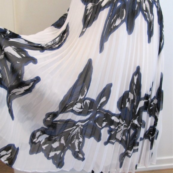 Banana Republic White & Blue Floral Pleated Chiffon Midi Skirt, Size P8 - Picture 2 of 9